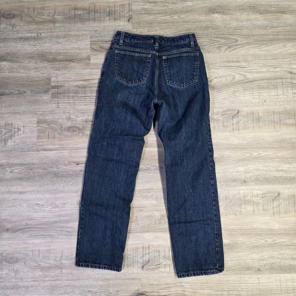 Eddie Bauer Straight-Leg Jeans in Dark Blue with Red Plaid Cuff - Picture 7 of 8